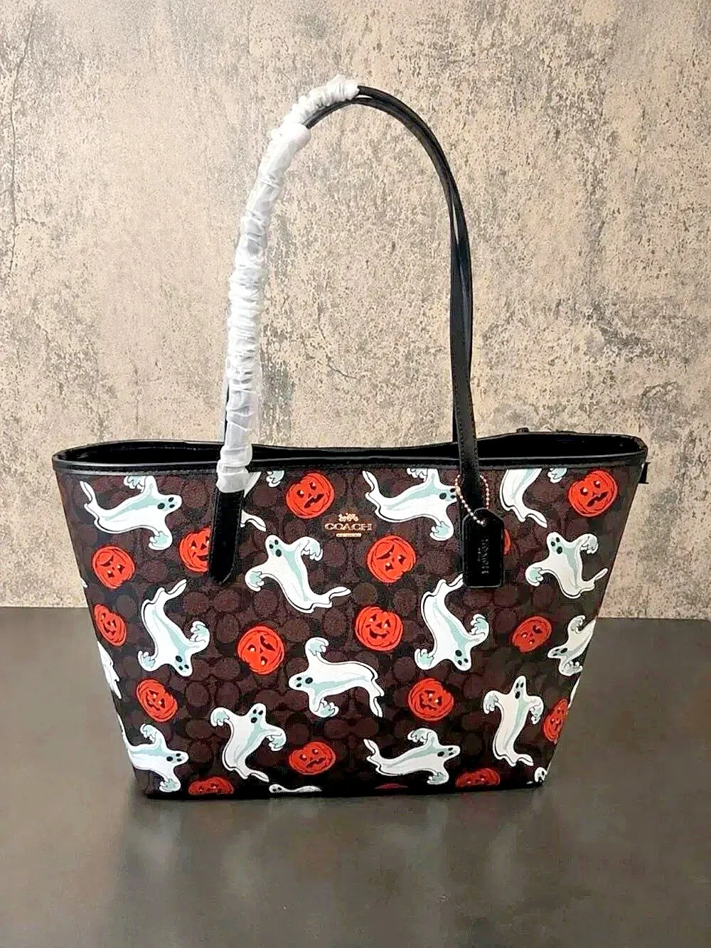 Coach Black Halloween Ghost & Pumpkin Print Tote
